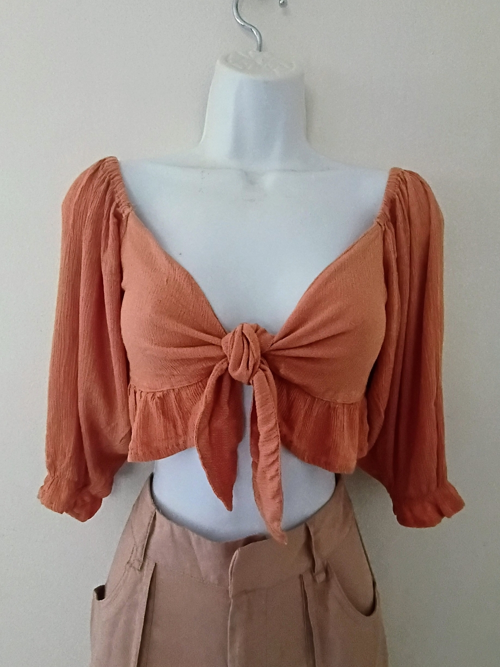 Valia Rust Orange Tie-Front Crop Top
